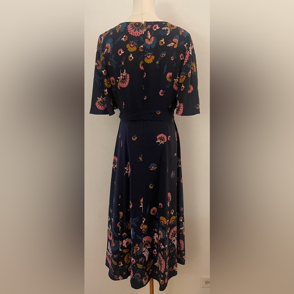 BODEN Emilie V Neck Midi Dress Navy Blue Flourish Pink Floral Size US 8R UK12R - Picture 6 of 16